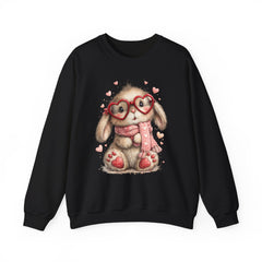 Cute Bunny Sweatshirt — Heart Glasses Bunny Crewneck, Cozy Valentine Pullover