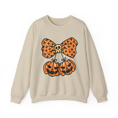 Halloween Pumpkin Bow Sweatshirt, Fall Fashion, Cozy Crewneck, Unisex Sweatshirts, Holiday Apparel, Seasonal Gift