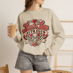 Lovers Lane Auto Club Vintage Racing Graphic Crewneck Sweatshirt- Valentine