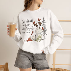 Angel & Cardinal Sweatshirt, Cozy Crewneck for Winter, Holiday Gift, Winter Fashion, White Christmas Sweatshirt,