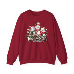 Winter is Better with Friends - Snowmen Crewneck Sweatshirt, Cozy Christmas Apparel, Holiday Festive Sweatshirt