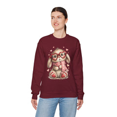 Cute Bunny Sweatshirt — Heart Glasses Bunny Crewneck, Cozy Valentine Pullover