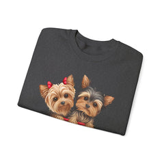 Yorkshire Terriers in Coffee Cup Sweatshirt - Valentine's Day Cuteness