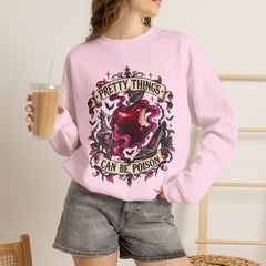Crewneck Sweatshirt — “Pretty Things Can Be Poison” Gothic Apple Graphic