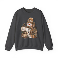 Leopard Snowman Crewneck Sweatshirt — Cozy Holiday Winter Christmas Graphic