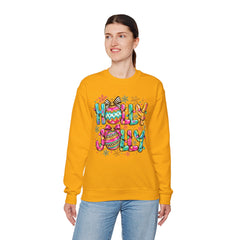 Holly Jolly Crewneck Gildan Sweatshirt — Colorful Christmas Ornament Holiday Sweater