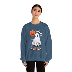 Orange Balloon Halloween Ghost Sweater | Unisex Crewneck Sweatshirt for Cozy Autumn Nights, Halloween Party, Spooky