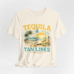 Tequila & Tan Lines Beach T-Shirt — Tropical Sunset Vacation Tee