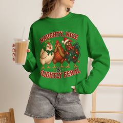 "Naughty, Nice & Slightly Feral" Holiday Christmas Crewneck Sweatshirt