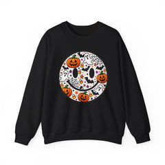 Halloween Smiley Sweatshirt — Pumpkin & Ghost Spooky Face Crewneck