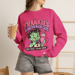 Frankie’s Monstermash Café Sweatshirt — Retro Cute Frankenstein Milkshake Halloween Crewneck