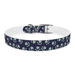 Dog Collar- Navy With Turquoise Paw Prints