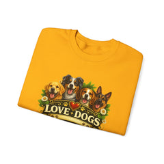 Love Dogs Crewneck Sweatshirt — Cute Paw Print & Dog Portraits Graphic