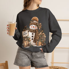 Leopard Snowman Crewneck Sweatshirt — Cozy Holiday Winter Christmas Graphic
