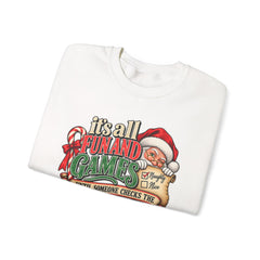 Christmas Sweatshirt — "It's all fun and games until Santa checks the naughty list" Cozy Holiday Gildan Crewneck