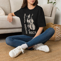 FB Rockstar Dog Unisex T-Shirt - Deaf Dogs Definitely Rock White Upright Bass Design