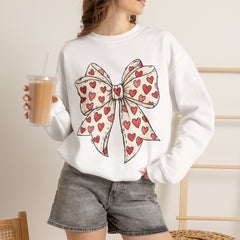 Valentine Heart Bow Sweatshirt — Cute Ribbon Graphic Crewneck