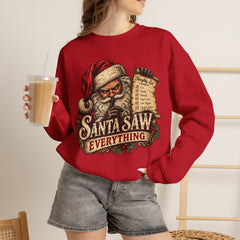 Santa Saw Everything Crewneck Sweatshirt — Vintage Naughty or Nice Christmas Sweater