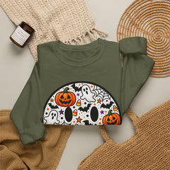Halloween Smiley Sweatshirt — Pumpkin & Ghost Spooky Face Crewneck