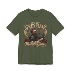 It's Not Grey Hair It's Wisdom Glitter T-Shirt — Vintage Skull & Rose Biker Tee for Women & Men