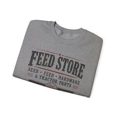 Feed Store Crewneck Sweatshirt — Vintage Farmhouse Seed & Feed Graphic - Southern Heritage