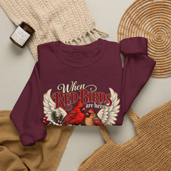 Red Birds Are Angels Crewneck Sweatshirt — Memorial Cardinal Tribute Sweater- Christmas Vibes