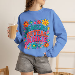 Jewelry Reveal Junkie Sweatshirt by Gildan, Cozy Unisex Crewneck, Gift for Jewelry Lovers