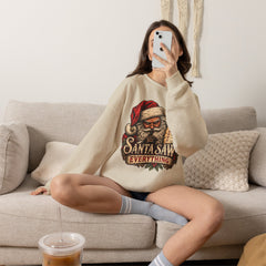Santa Saw Everything Crewneck Sweatshirt — Vintage Naughty or Nice Christmas Sweater