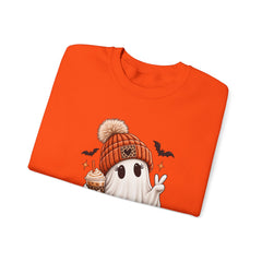 Cozy Pumpkin Ghost Sweatshirt – Cute Halloween Fall Crewneck