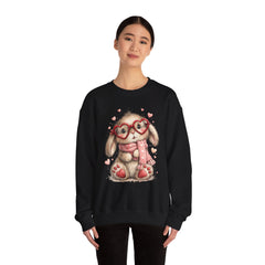 Cute Bunny Sweatshirt — Heart Glasses Bunny Crewneck, Cozy Valentine Pullover