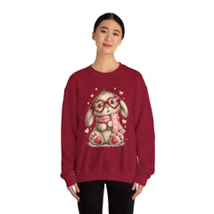 Cute Bunny Sweatshirt — Heart Glasses Bunny Crewneck, Cozy Valentine Pullover