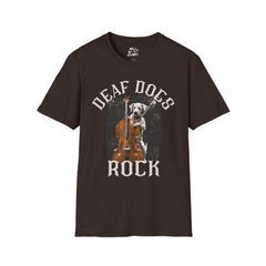 FB Rockstar Dog Unisex T-Shirt - Deaf Dogs Definitely Rock Upright Bass Design