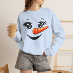 Happy Snowman Crewneck Sweatshirt | Winter Apparel, Christmas Gift, Cozy Sweater, Holiday Clothing, Carrot Nose Design