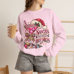 "Santa's Favorite Hot Mess" Sparkle Martini Holiday Christmas Crewneck