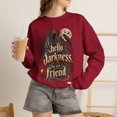 Hello Darkness Crewneck Sweatshirt — Gothic Moon Raven Graphic- Halloween