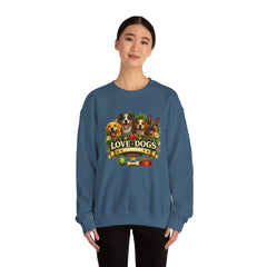 Love Dogs Crewneck Sweatshirt — Cute Paw Print & Dog Portraits Graphic