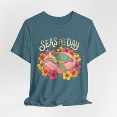 Seas the Day Turtle Tee — Vintage Floral Beach T-Shirt