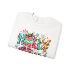 Holly Jolly Crewneck Gildan Sweatshirt — Colorful Christmas Ornament Holiday Sweater