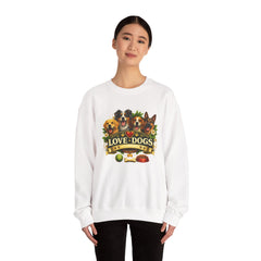 Love Dogs Crewneck Sweatshirt — Cute Paw Print & Dog Portraits Graphic