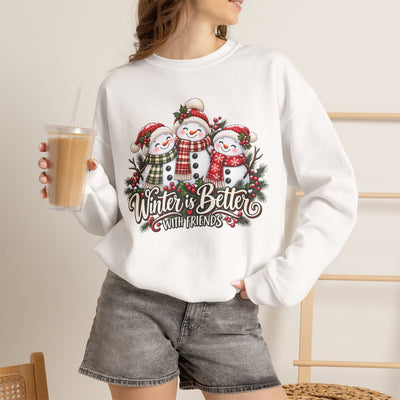 Winter is Better with Friends - Snowmen Crewneck Sweatshirt, Cozy Christmas Apparel, Holiday Festive Sweatshirt