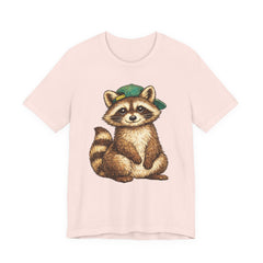 Cute Raccoon Graphic Tee — Adorable Cartoon Raccoon with Green Cap
