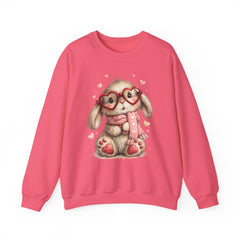 Cute Bunny Sweatshirt — Heart Glasses Bunny Crewneck, Cozy Valentine Pullover