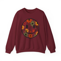 Floral Smile Sweatshirt — Retro Fall Flowers Smiley Crewneck
