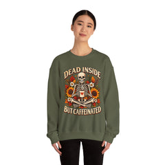 Skeleton Coffee Sweatshirt, Dead Inside But Caffeinated Crewneck, Halloween Gift, Unisex Fall Apparel, Cozy Lounge Wear