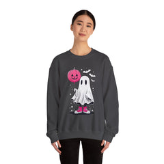 Pink Balloon Halloween Ghost Sweater | Unisex Crewneck Sweatshirt for Cozy Autumn Nights, Halloween Party, Spooky