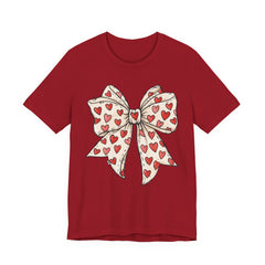 Heart Bow T-Shirt — Cute Valentine’s Day Tee with Red Heart Pattern