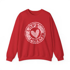 Crewneck Sweatshirt — Pink 'Love More' Heart Stamp Graphic