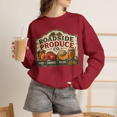 Roadside Produce Co. Crewneck Sweatshirt — Vintage Farmstand Graphic- Southern Heritage