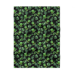 St. Patrick's Day Soft Fleece Dog Blanket - Shamrocks & Leprechaun Hats