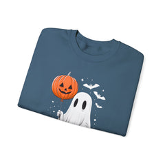 Orange Balloon Halloween Ghost Sweater | Unisex Crewneck Sweatshirt for Cozy Autumn Nights, Halloween Party, Spooky
